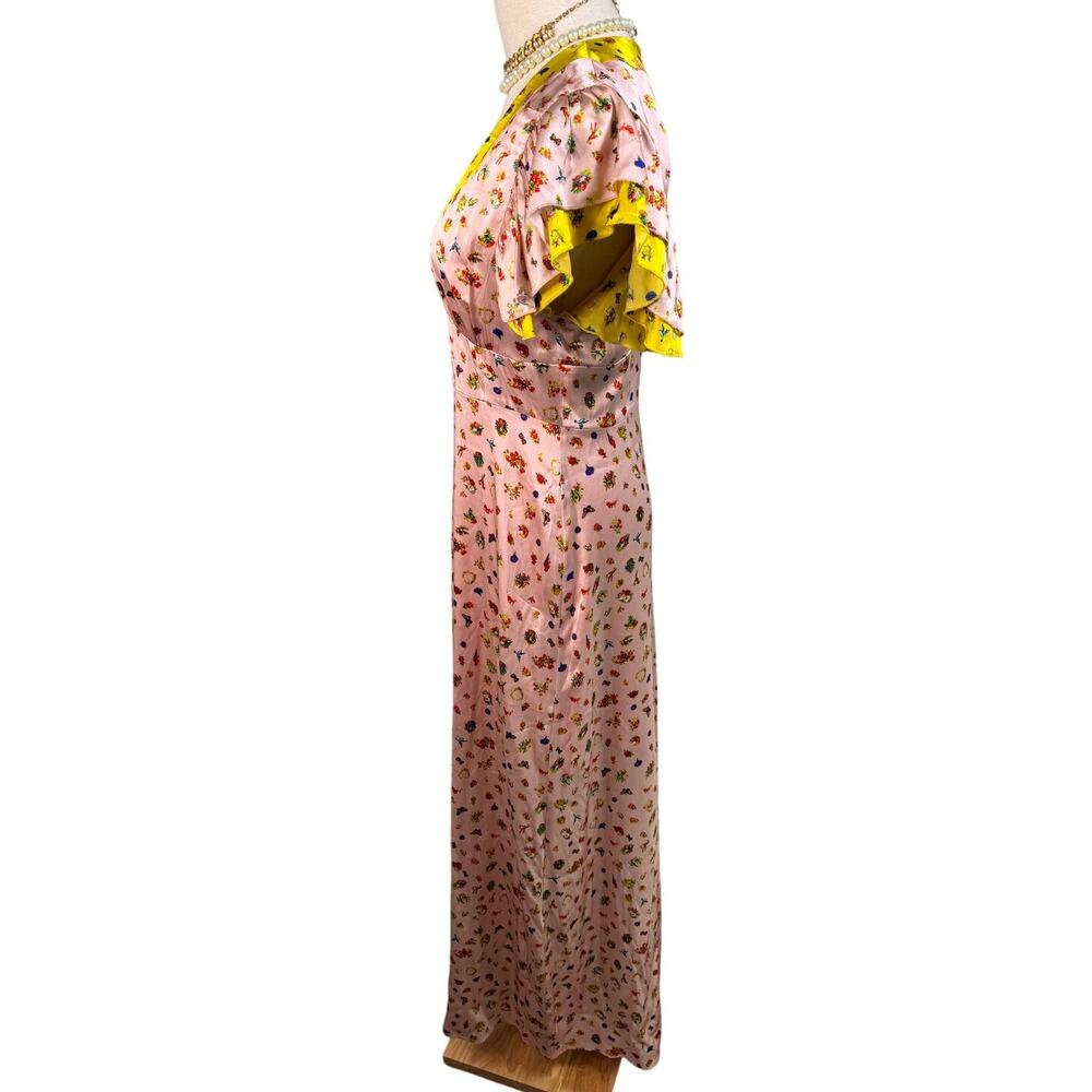 Cynthia Rowley Pink Floral Maxi Dress with Yellow Trim - Picture 9 of 14